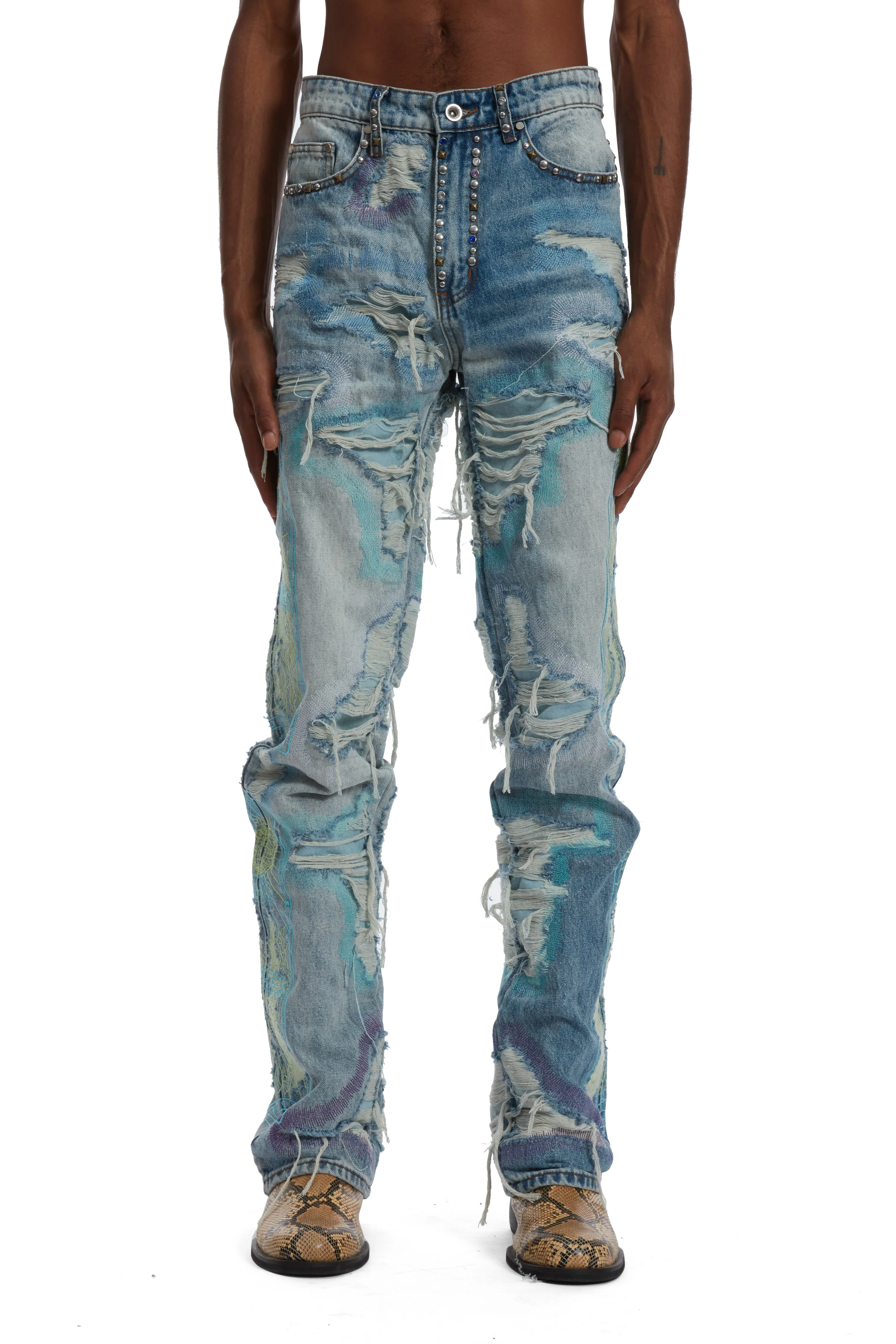 MULTICOLOR STUD DISTRESSED DENIM - Image 4