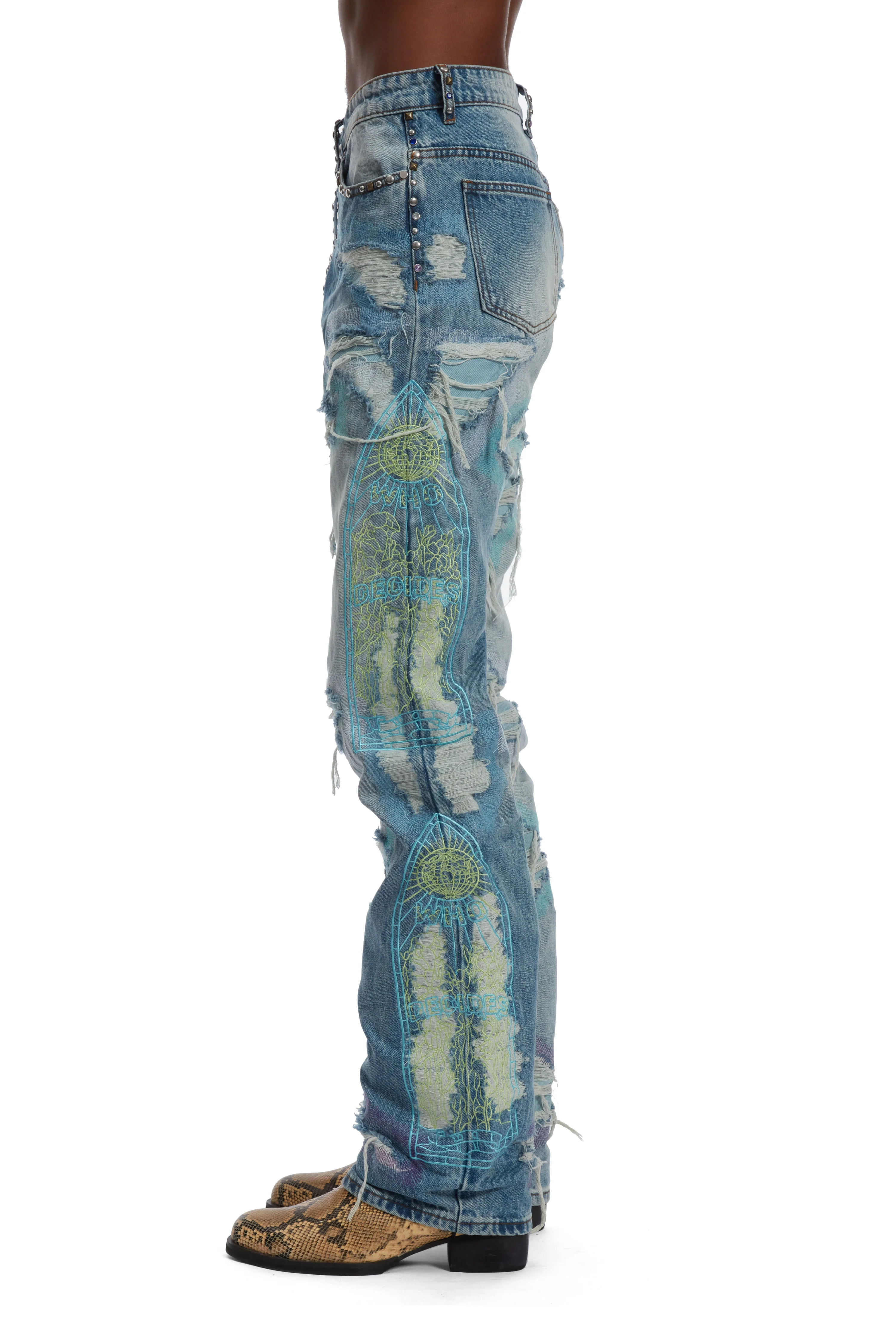 MULTICOLOR STUD DISTRESSED DENIM - Image 6