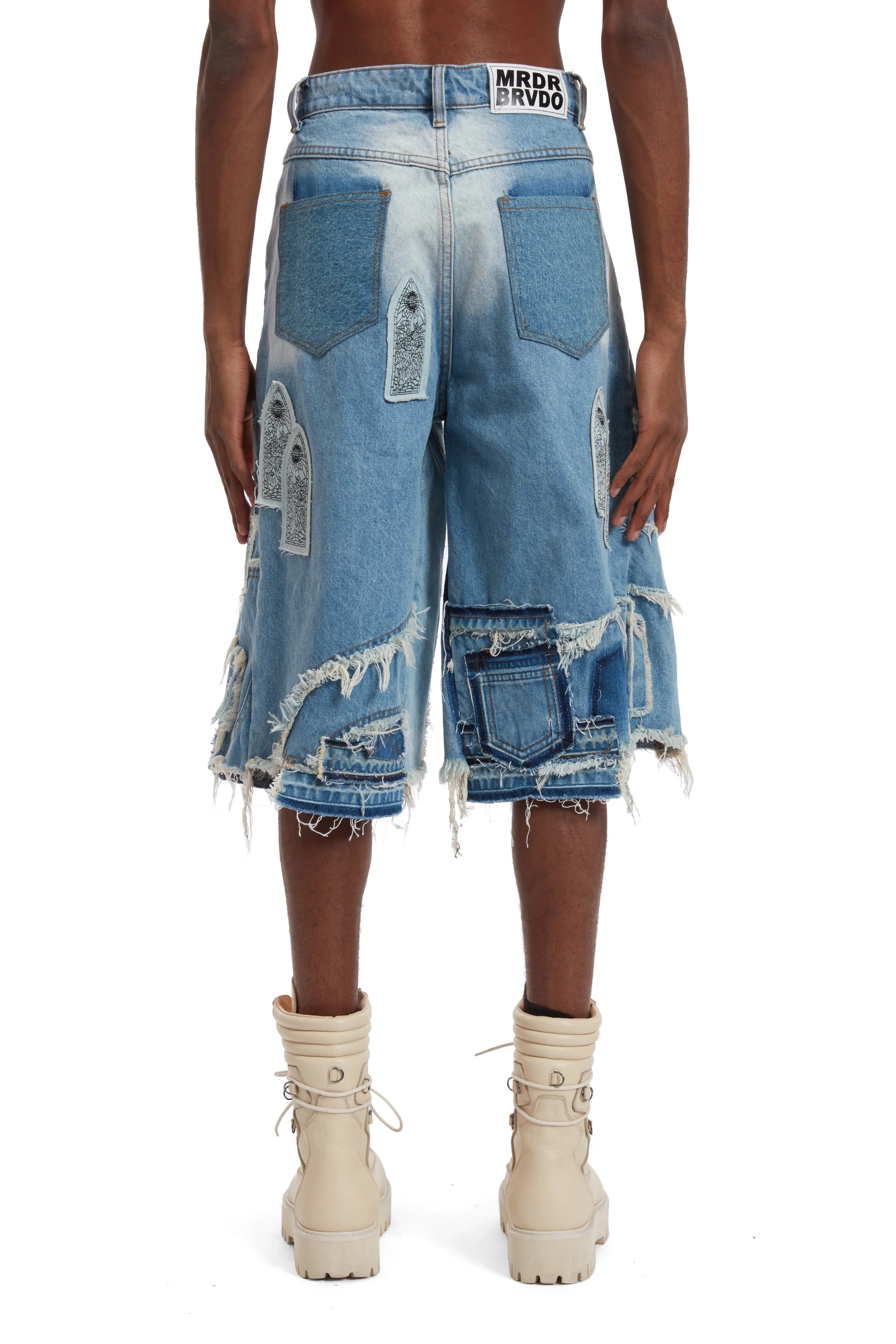 PATCHED ARCH BLOWOUT DENIM SHORT - Image 6
